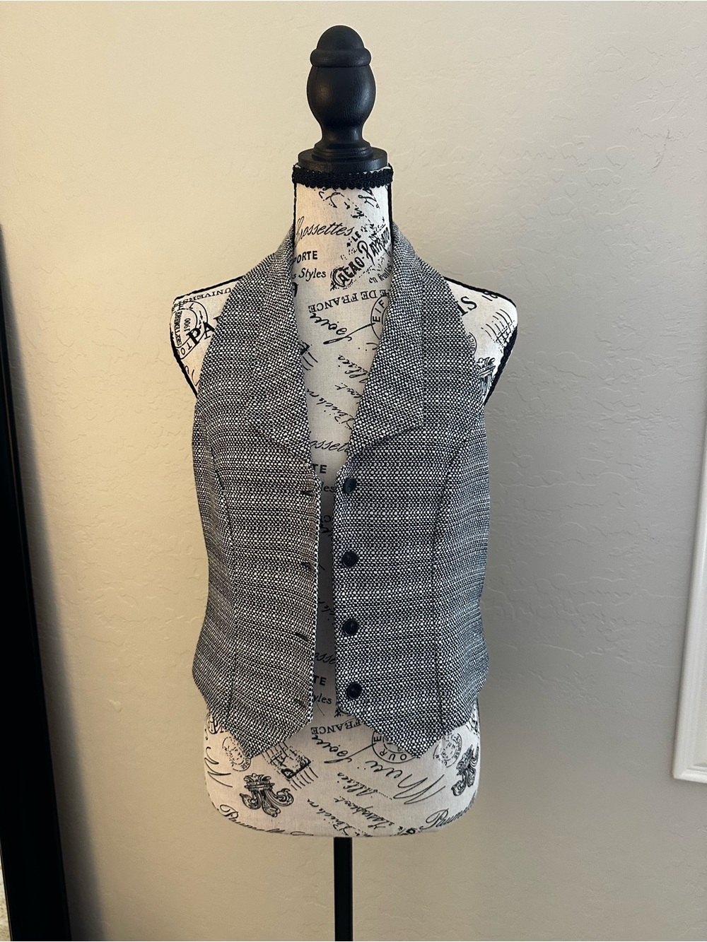 Black & White Textured Button-Up Vest